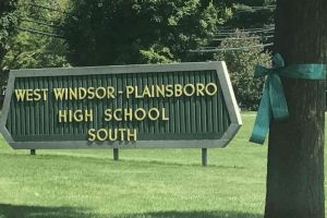 West Windsor New Jersey School Sign Ribbon Tied On Tree